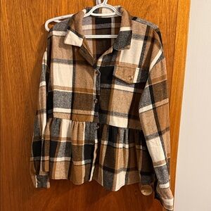 SHEIN Plaid Jacket in Brown, Black, and Cream